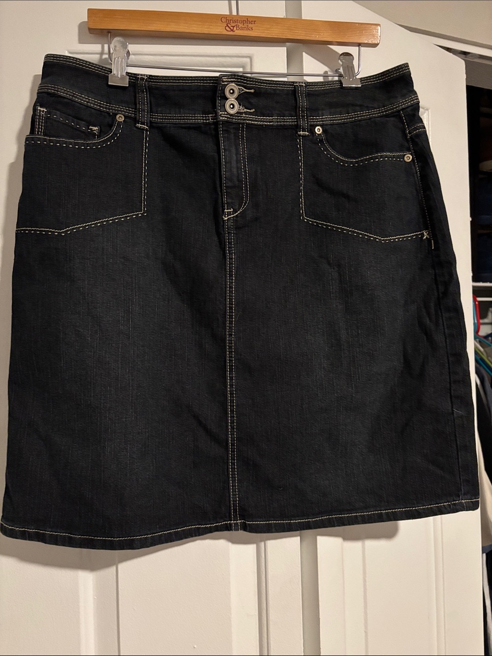 Christopher & Banks Black A-Line Denim Skirt with Contrast Stitching